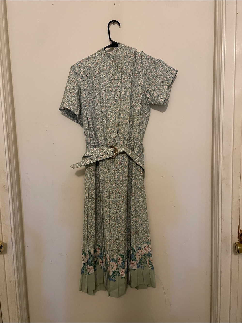 Leslie Fay Mint Green Floral Midi Dress with Belt